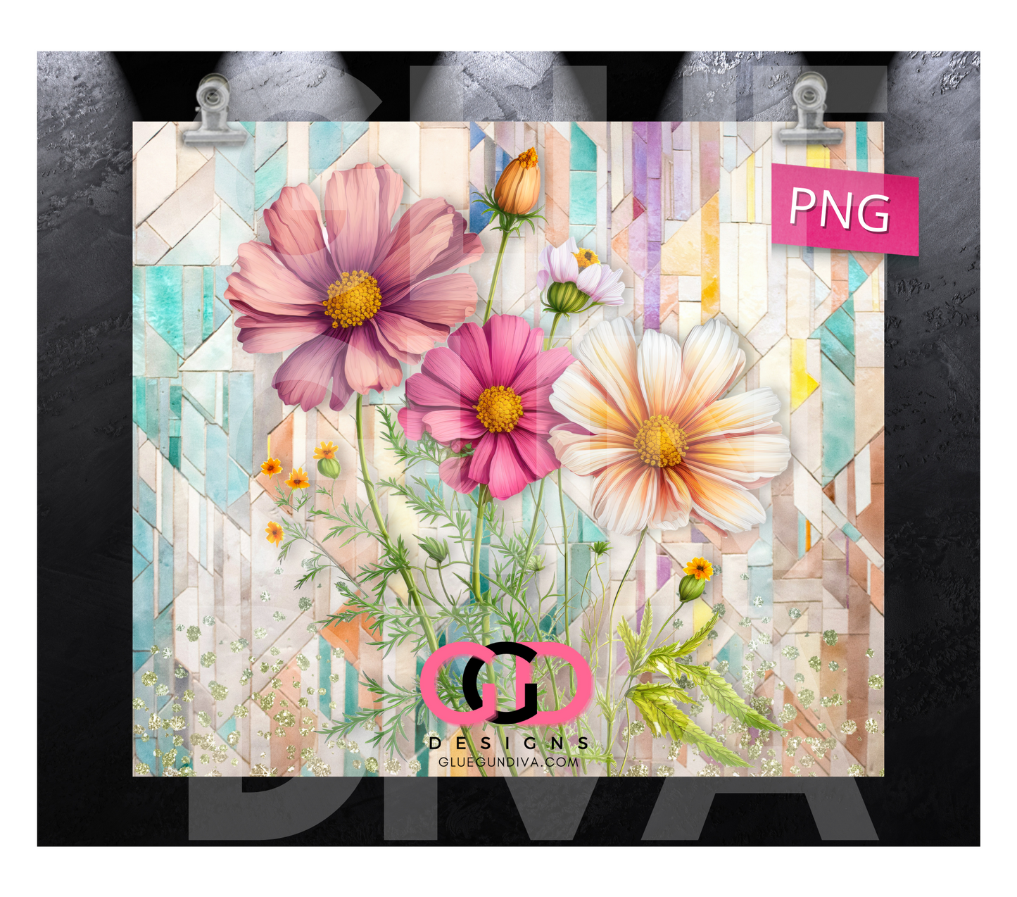 Three Wild Flowers - Digital tumbler wrap for 20 oz skinny straight tumbler