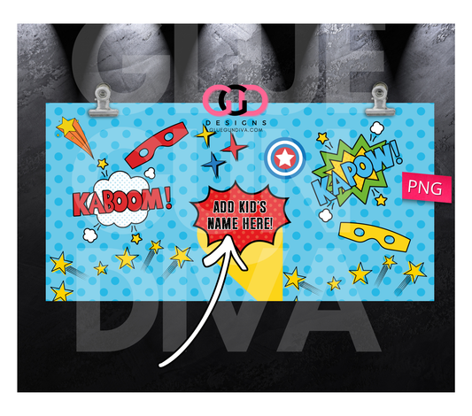 Superhero Icons - Digital Flip Top Bottle Wrap for kid's bottles 12 oz