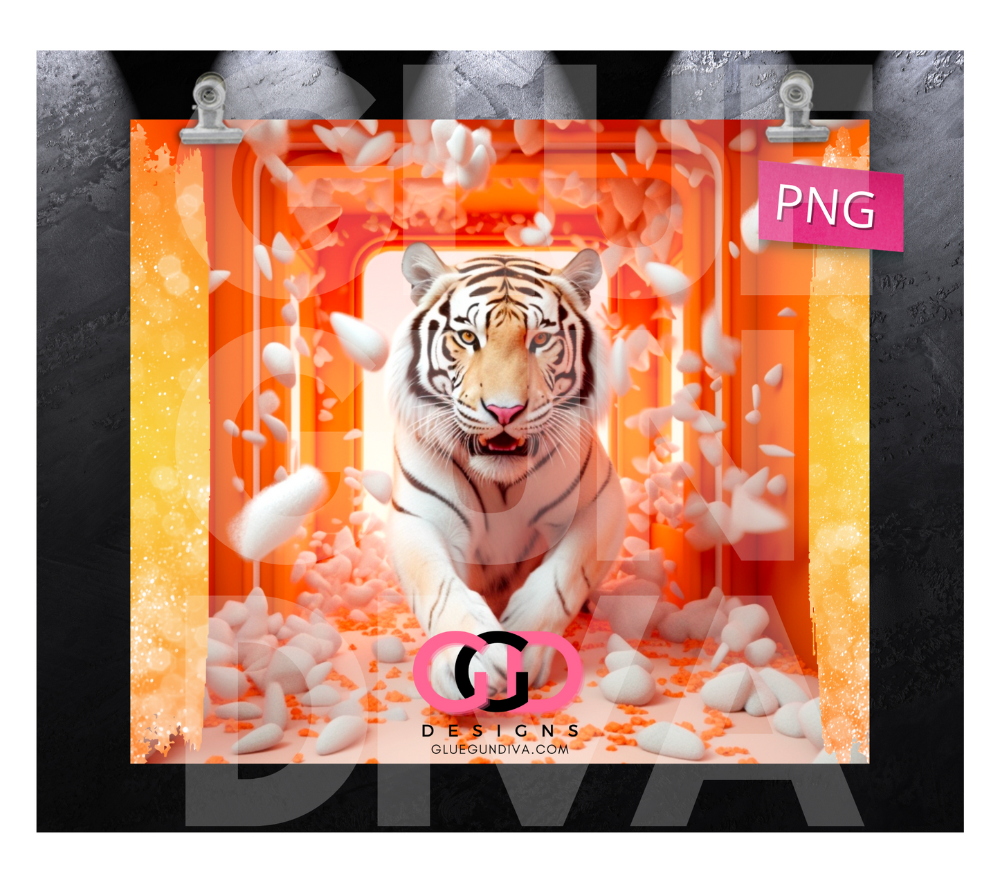 White Tiger 3D- Digital tumbler wrap for 20 oz skinny straight tumbler
