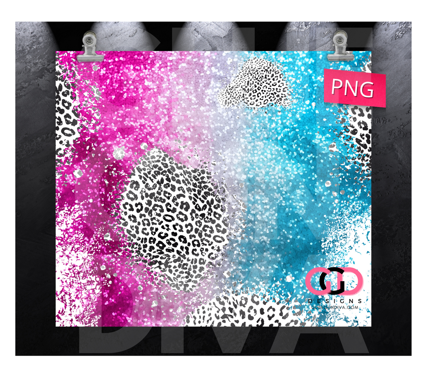 Pink Blue Glitter and Leopard- Digital tumbler wrap for 20 oz skinny straight tumbler