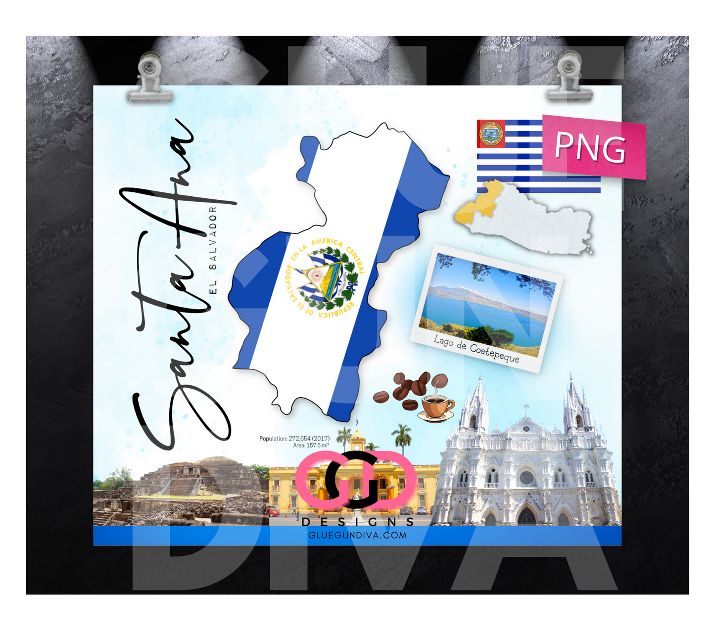 Santa Ana El Salvador- Digital tumbler wrap for 20 oz skinny straight tumbler