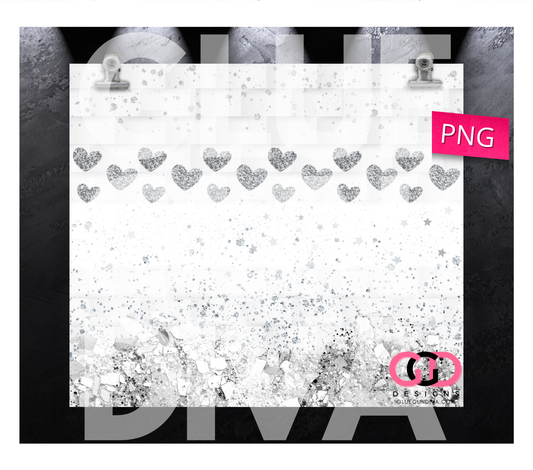 White and Silver Glitter Collage- Digital tumbler wrap for 20 oz skinny straight tumbler