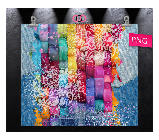 Color Fibers and Lace Denim - Digital tumbler wrap for 20 oz skinny straight tumbler