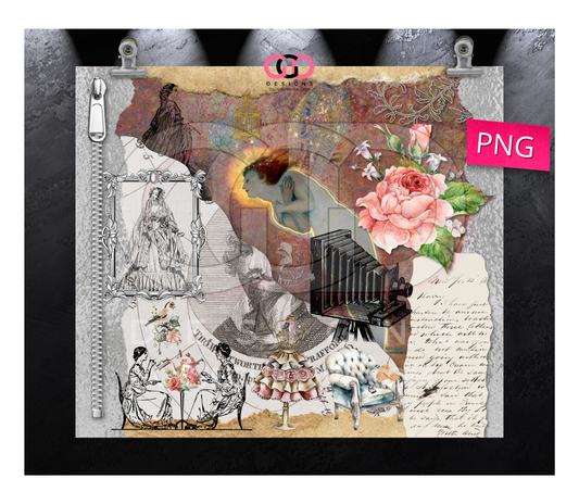 Victorian Fun Collage - Digital tumbler wrap for 20 oz skinny straight tumbler