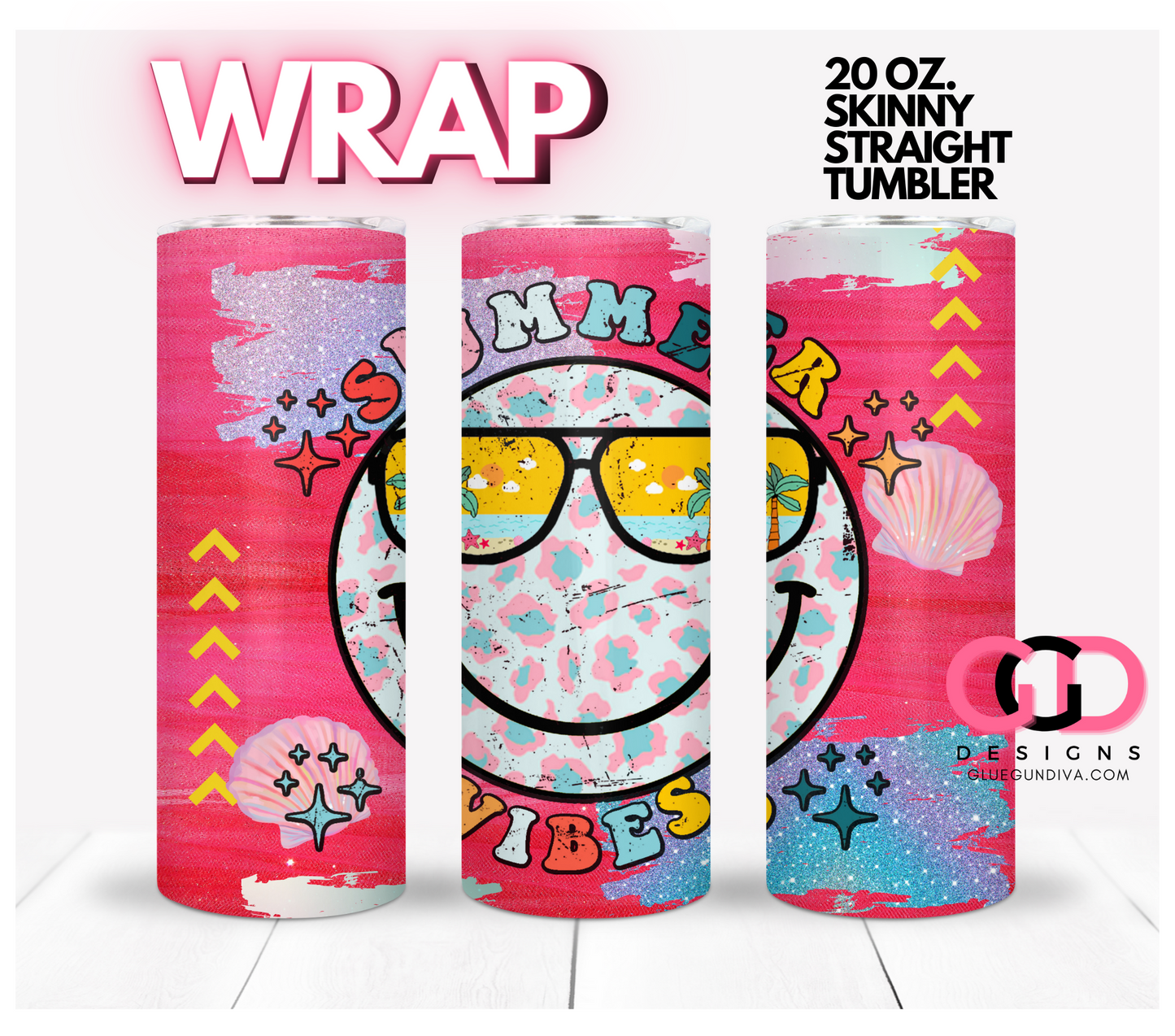 Summer vibes hot pink - Digital tumbler wrap for 20 oz skinny straight tumbler