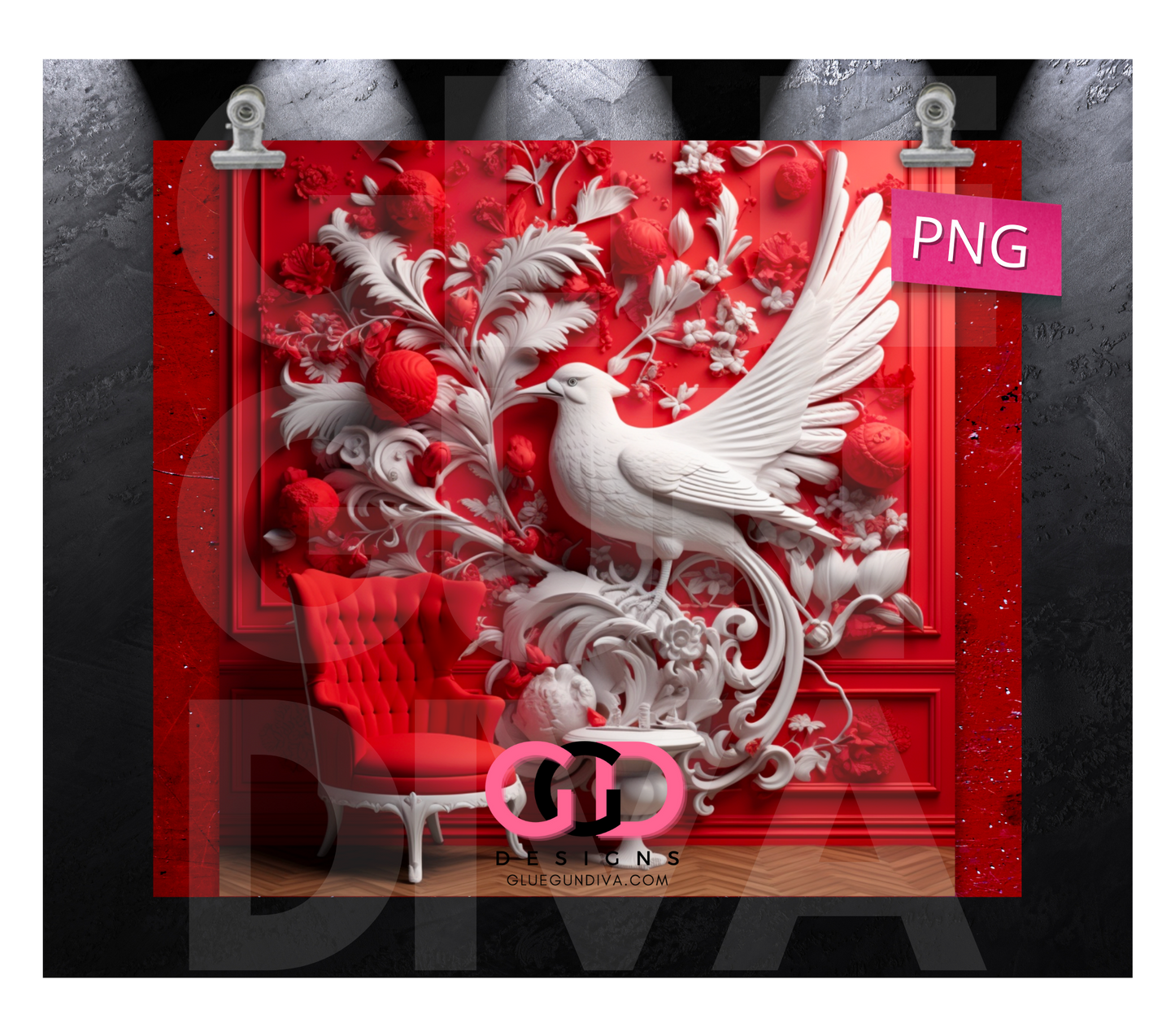 Red Room 3D- Digital tumbler wrap for 20 oz skinny straight tumbler