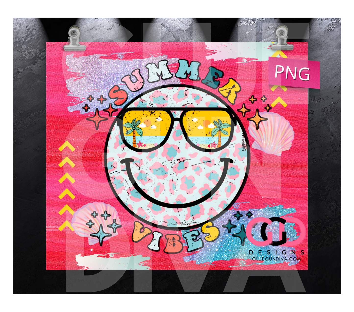 Summer vibes hot pink - Digital tumbler wrap for 20 oz skinny straight tumbler