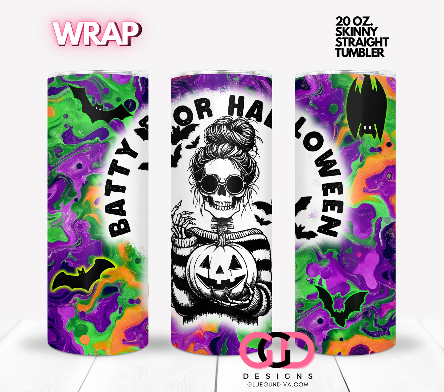 Batty for Halloween - Digital tumbler wrap for 20 oz skinny straight tumbler