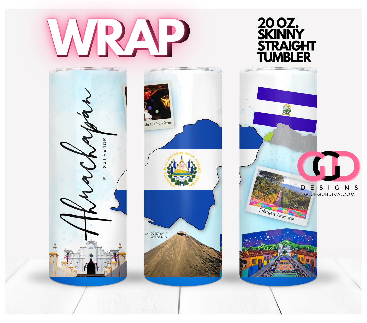 AHUACHAPAN El Salvador- Digital tumbler wrap for 20 oz skinny straight tumbler