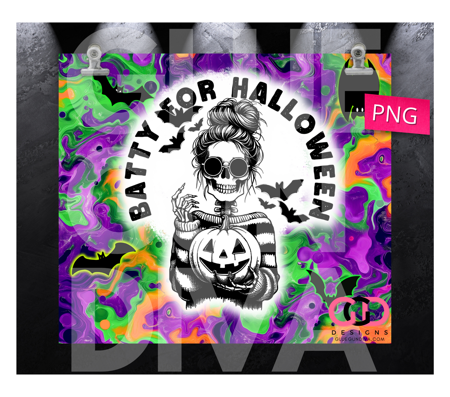 Batty for Halloween - Digital tumbler wrap for 20 oz skinny straight tumbler