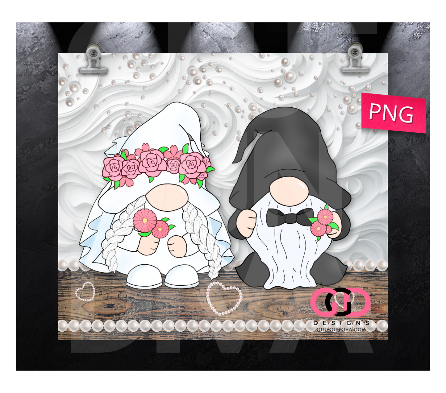 Wedding Gnomes Pearls- Digital tumbler wrap for 20 oz skinny straight tumbler