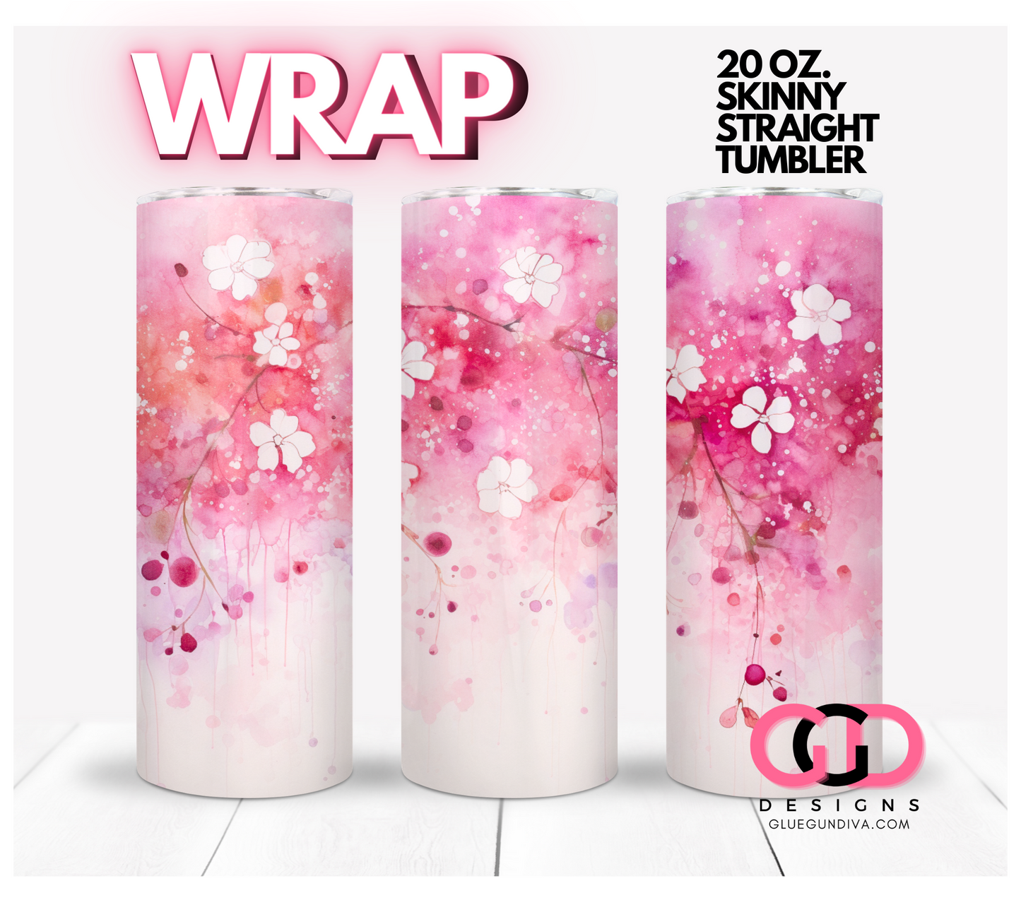 Small Pink Flowers- Digital tumbler wrap for 20 oz skinny straight tumbler