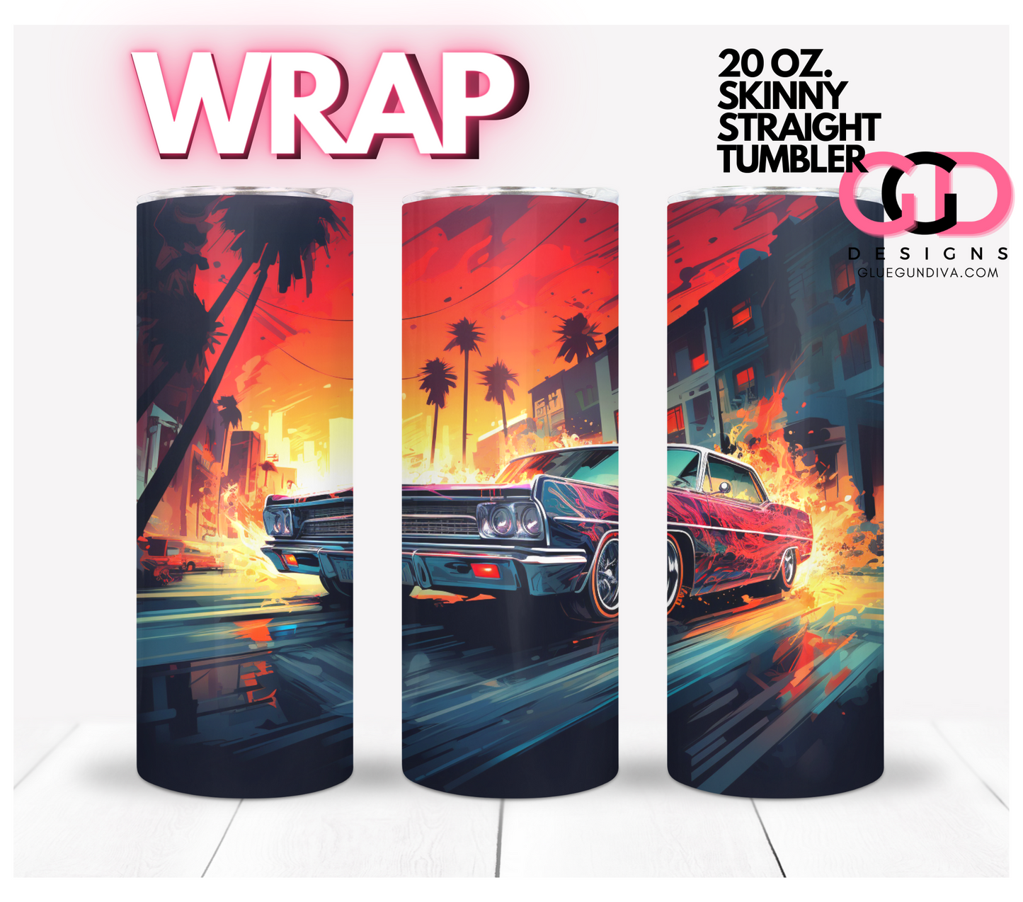 Lowrider Sunset- Digital tumbler wrap for 20 oz skinny straight tumbler