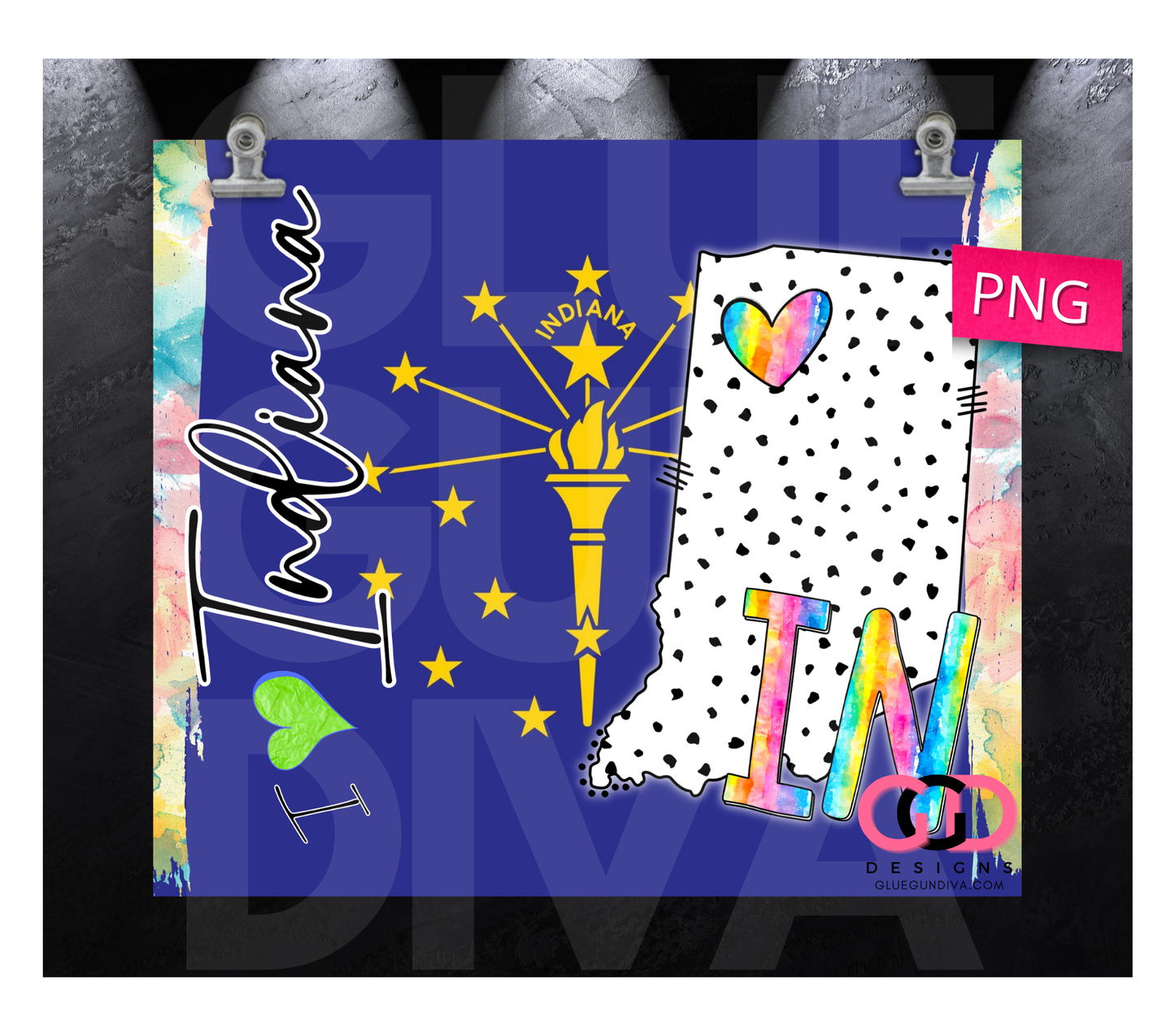 I love Indiana- Digital tumbler wrap for 20 oz skinny straight tumbler