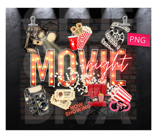 Cinema Movie Night- Digital tumbler wrap for 20 oz skinny straight tumbler