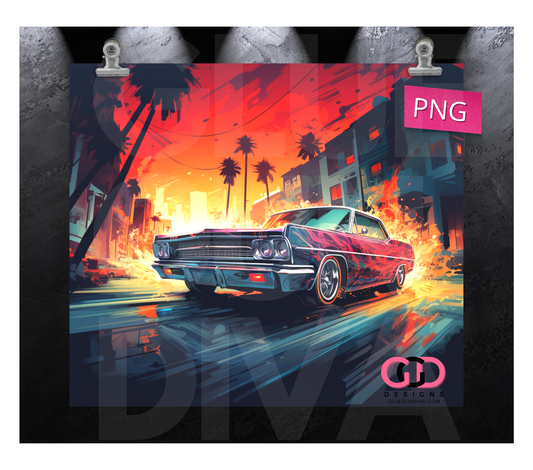 Lowrider Sunset- Digital tumbler wrap for 20 oz skinny straight tumbler