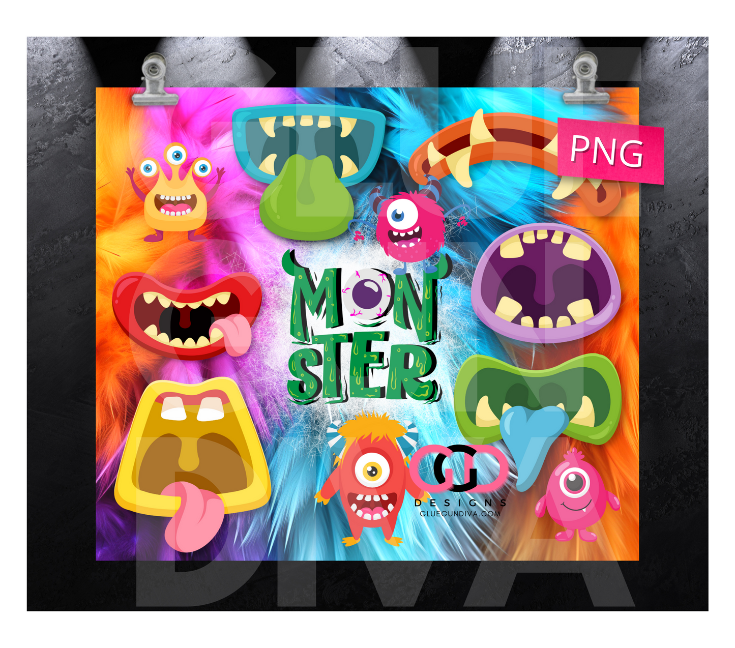 Mouthy Monsters- Digital tumbler wrap for 20 oz skinny straight tumbler