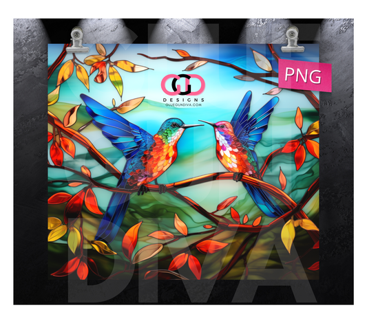 Hummingbird Pair - Digital tumbler wrap for 20 oz skinny straight tumbler