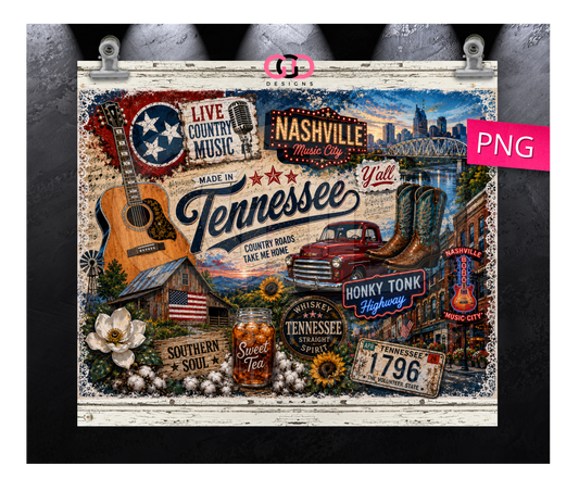 Vintage Tennessee Collage - Digital tumbler wrap for 20 oz skinny straight tumbler