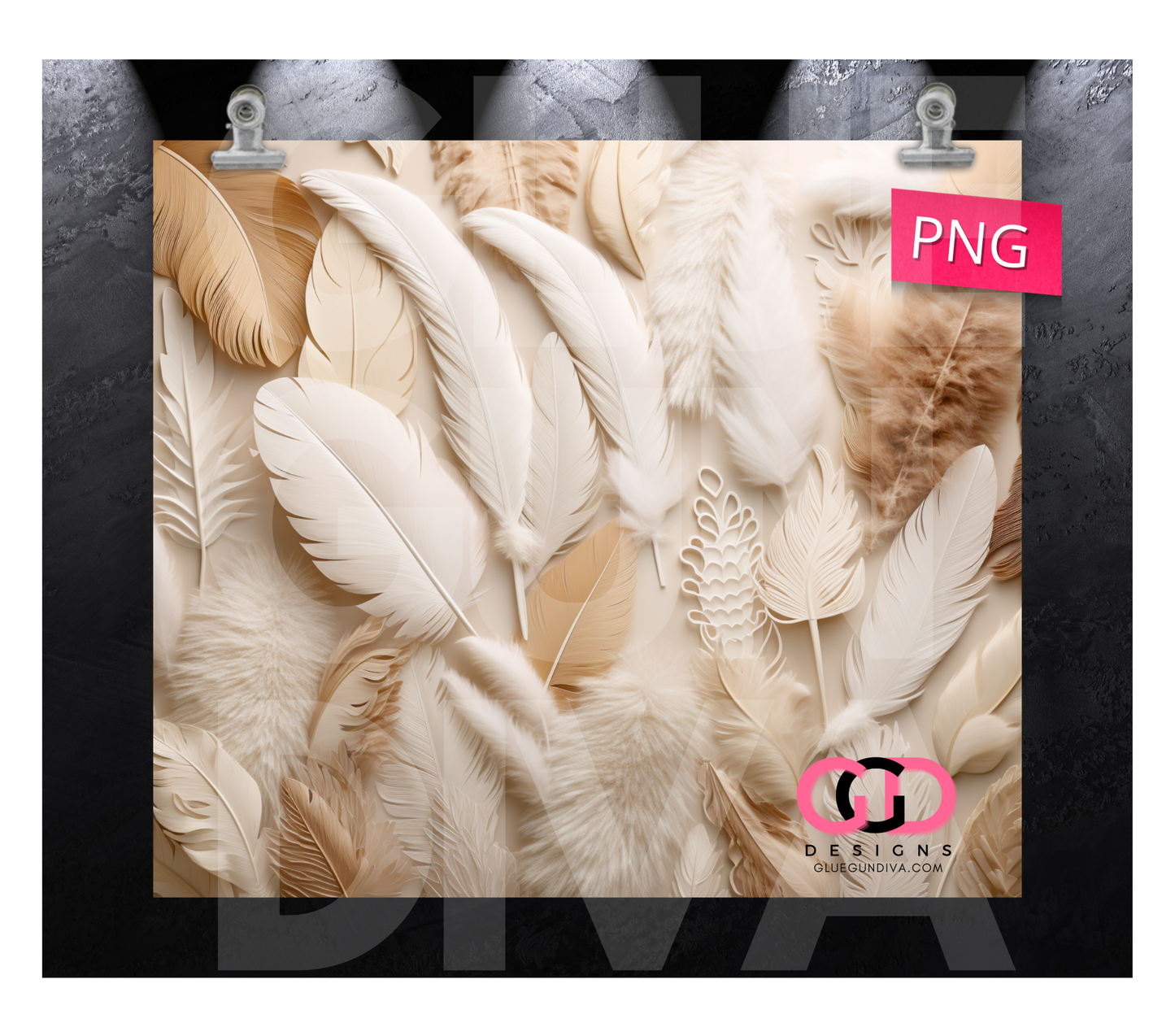3D Boho Feathers- Digital tumbler wrap for 20 oz skinny straight tumbler