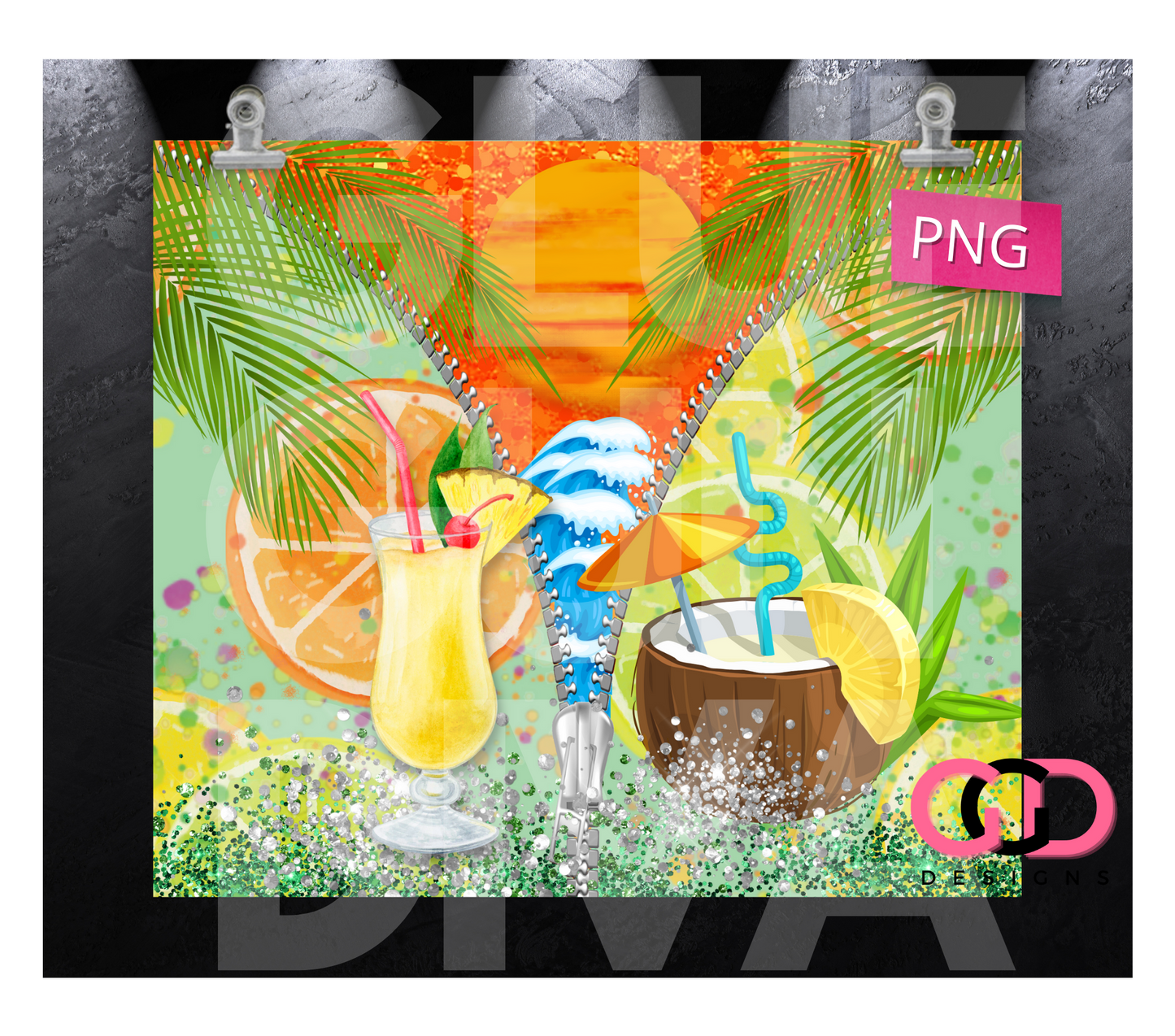 Beach Sunset Dream- Digital tumbler wrap for 20 oz skinny straight tumbler