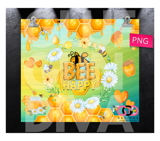Bee Happy Honey- Digital tumbler wrap for 20 oz skinny straight tumbler