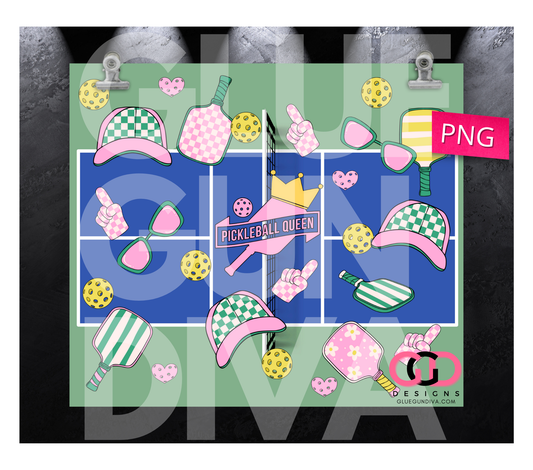 Pickleball Queen- Digital tumbler wrap for 20 oz skinny straight tumbler