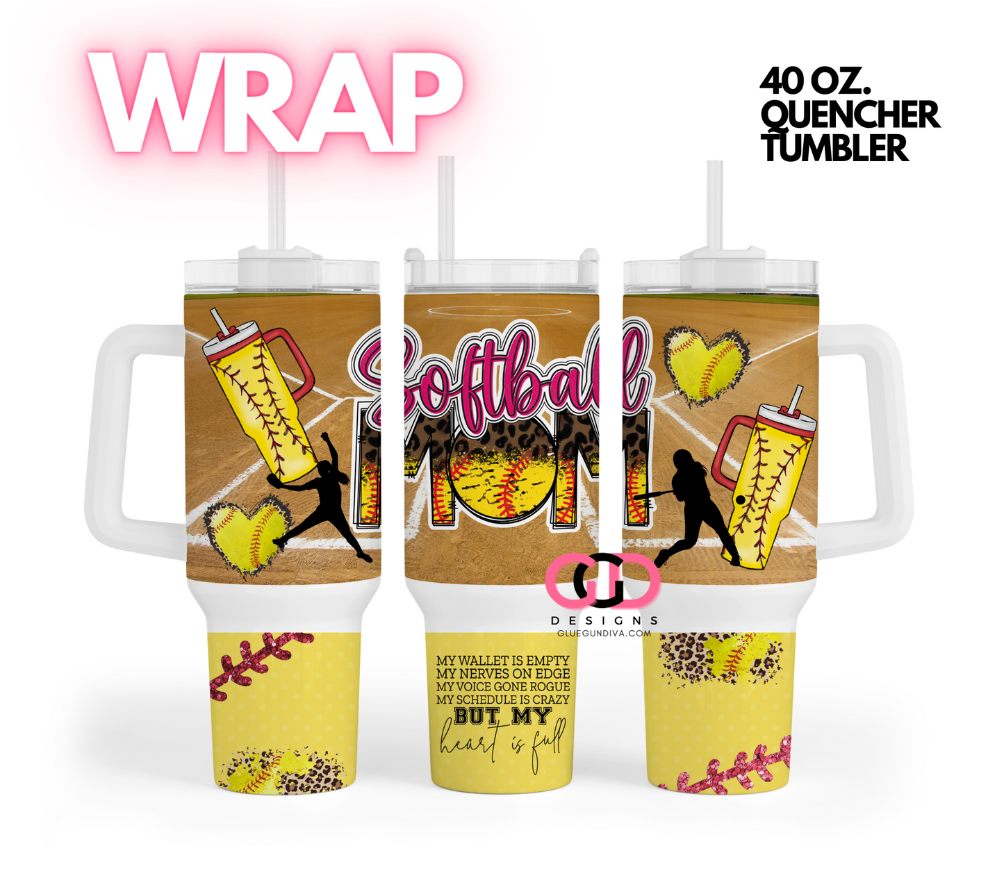 Softball Mom - Digital tumbler wrap for 40 oz tumbler