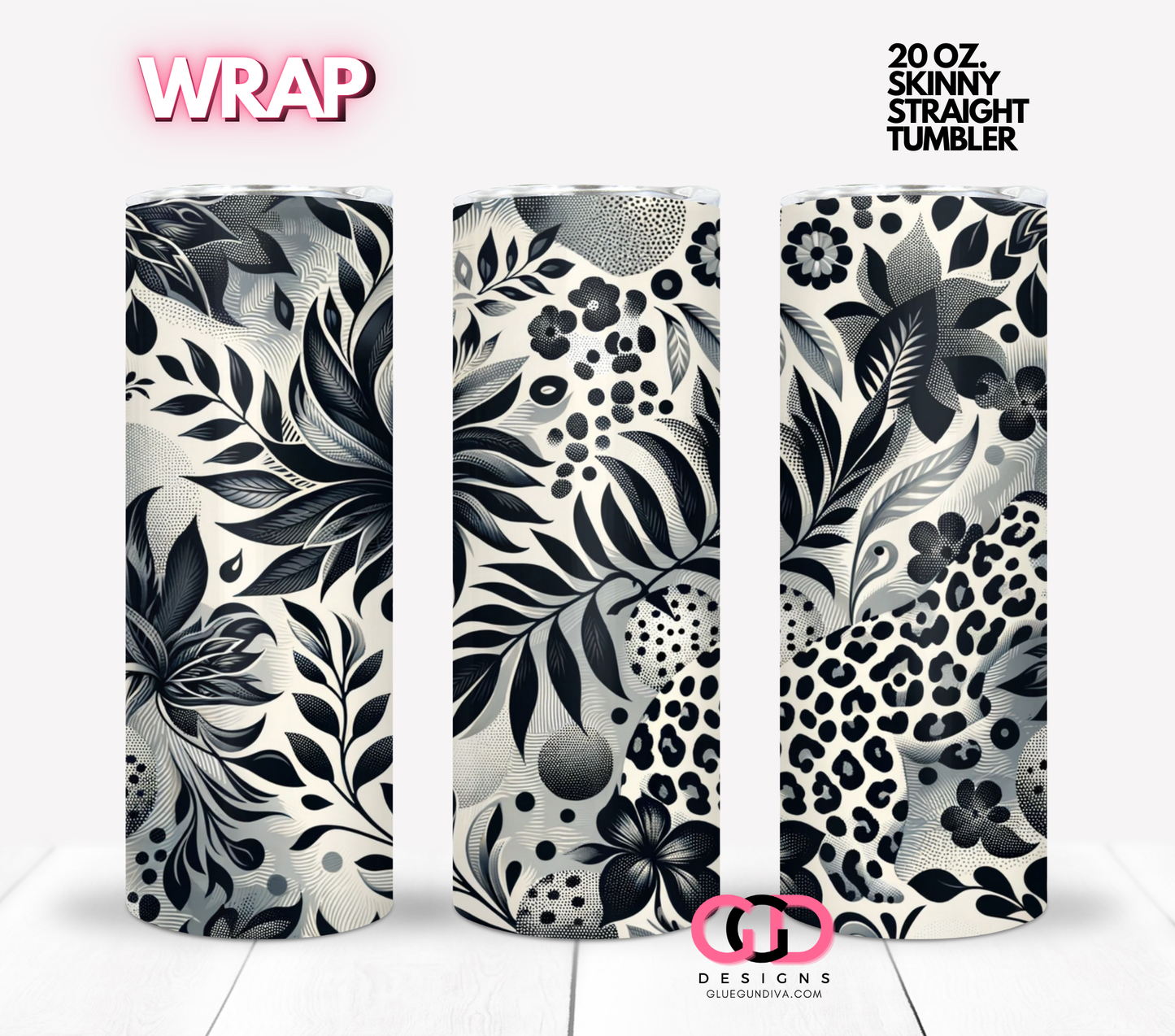 Black White Grey Patterns- Digital tumbler wrap for 20 oz skinny straight tumbler