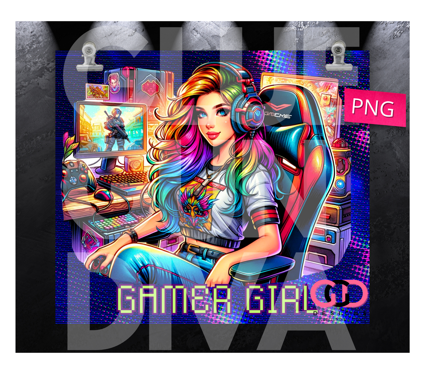 Gamer Girl 2 - Digital tumbler wrap for 20 oz skinny straight tumbler