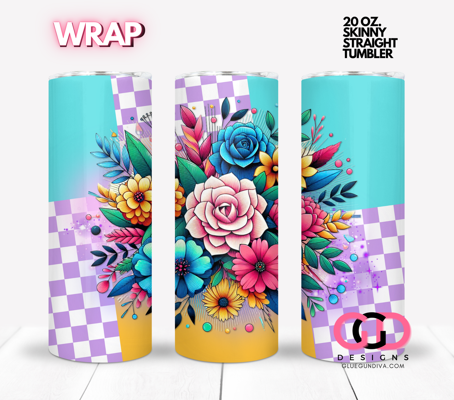 90s Flowers - Digital tumbler wrap for 20 oz skinny straight tumbler