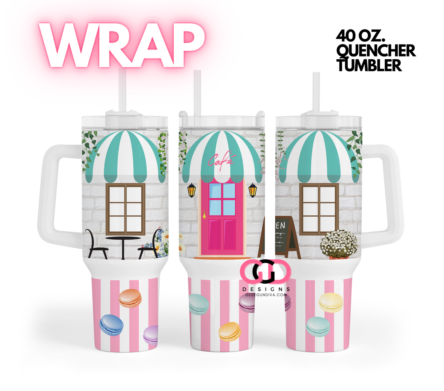 Cute Cafe - Digital tumbler wrap for 40 oz tumbler