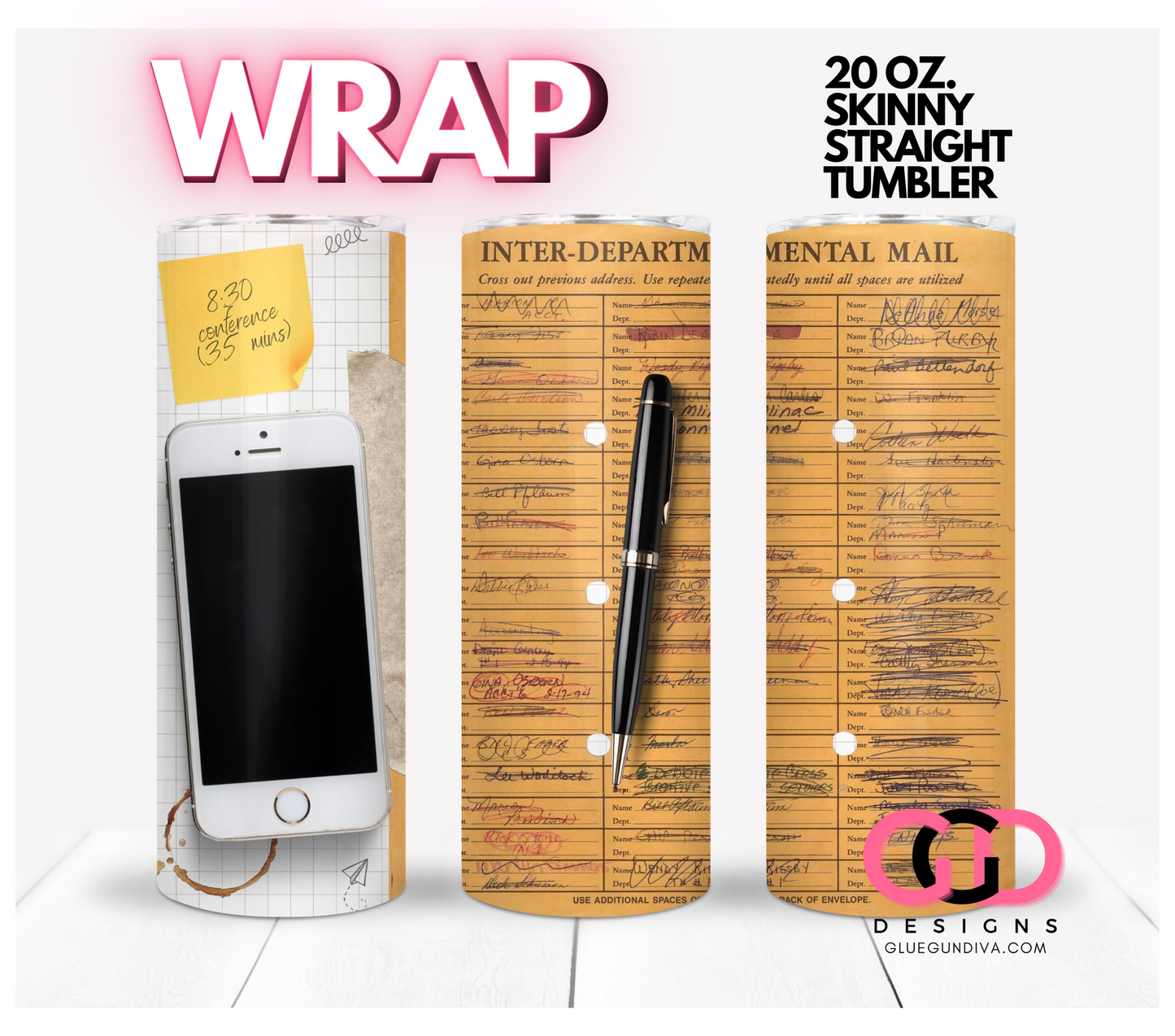 Past Office Life - Digital tumbler wrap for 20 oz skinny straight tumbler