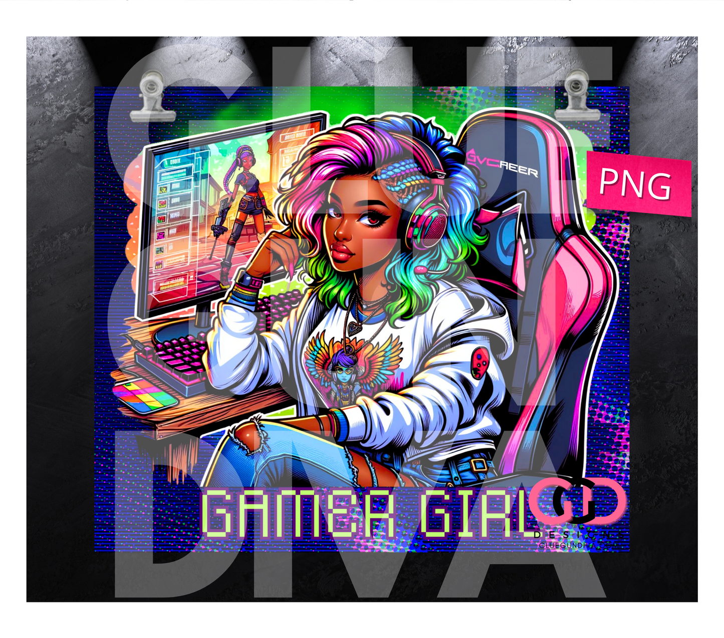 Gamer Girl 1 - Digital tumbler wrap for 20 oz skinny straight tumbler