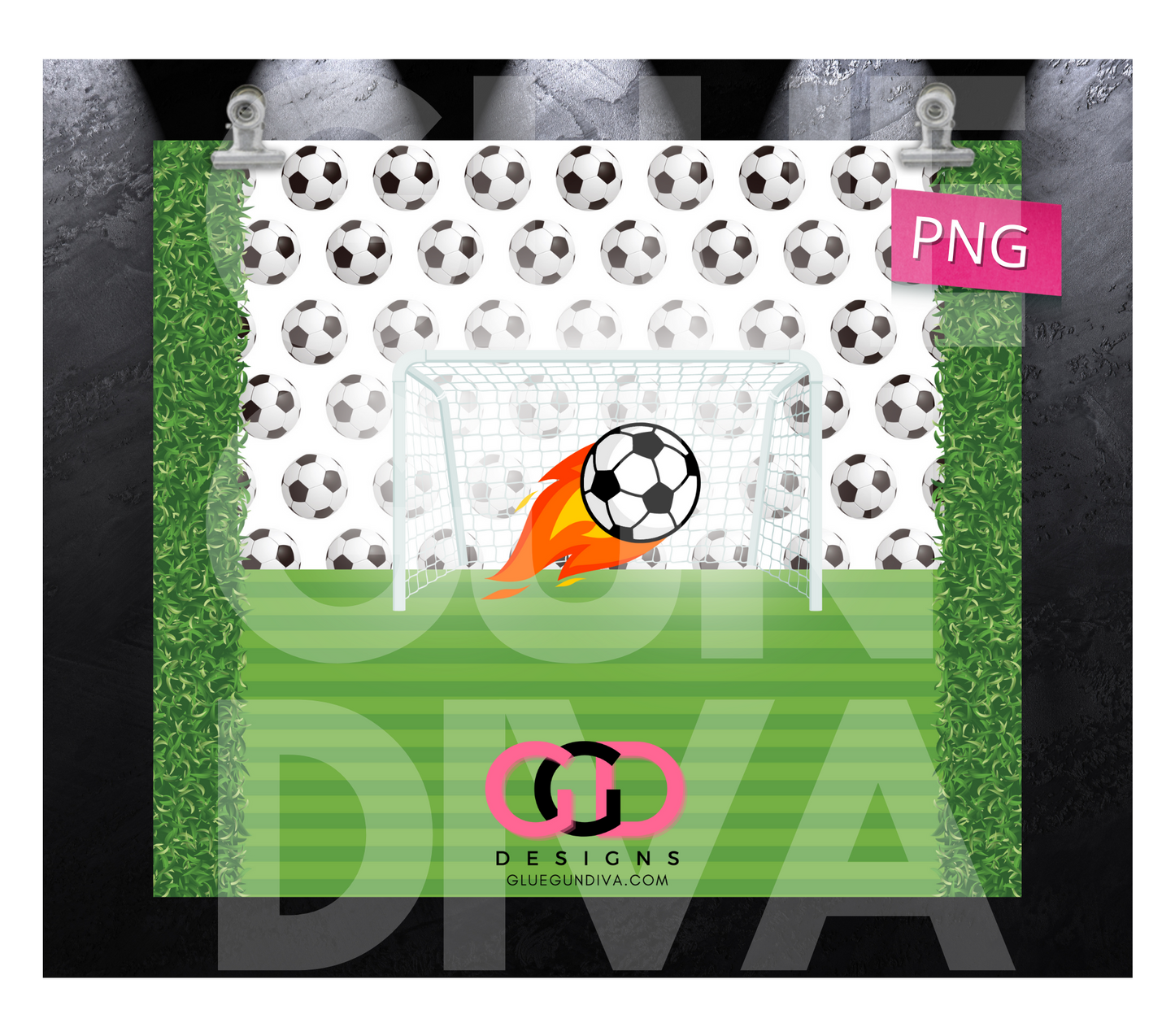 Soccer Field Fire Ball- Digital tumbler wrap for 20 oz skinny straight tumbler