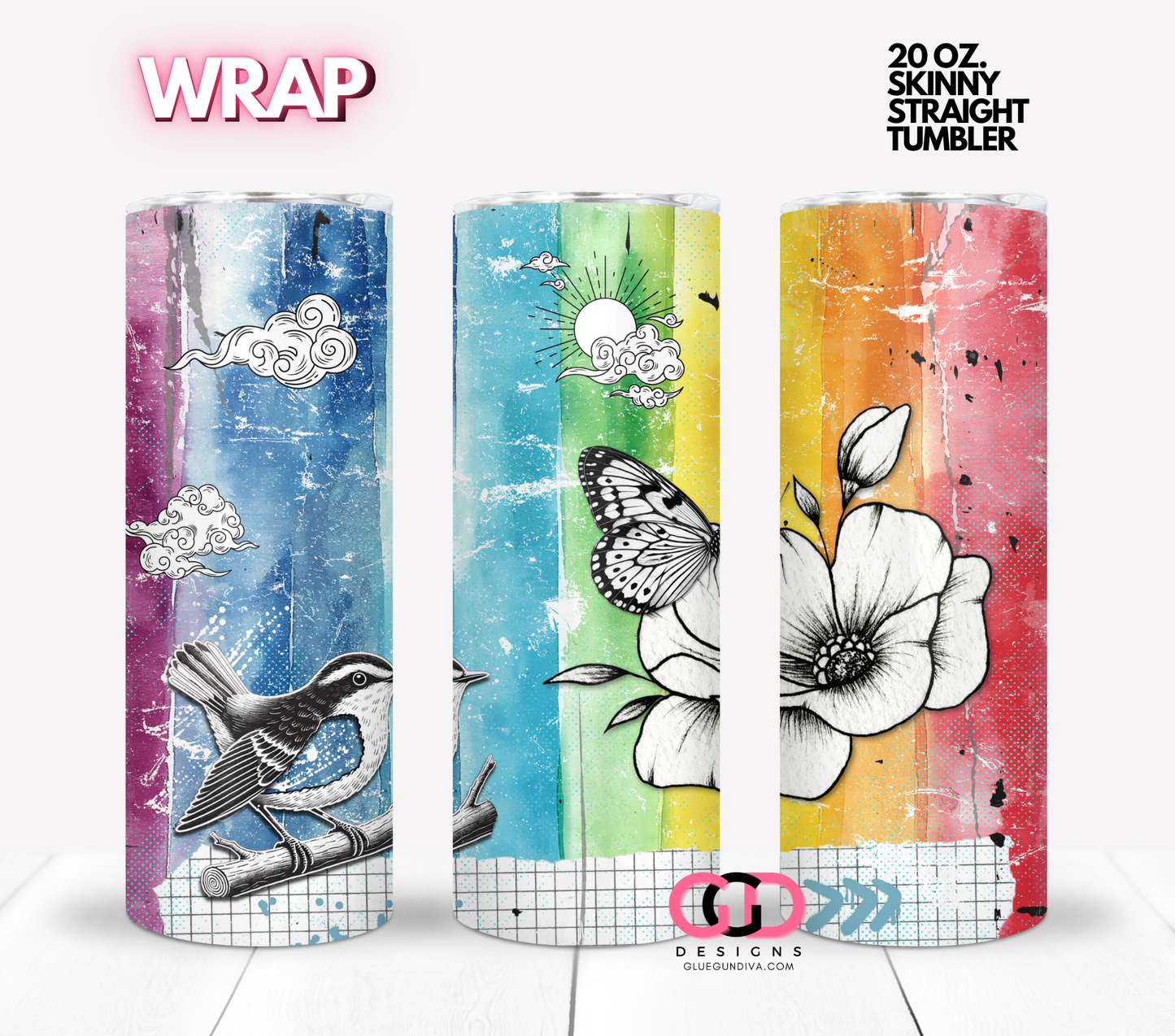 Primary Colors Nature Scene - Digital tumbler wrap for 20 oz skinny straight tumbler