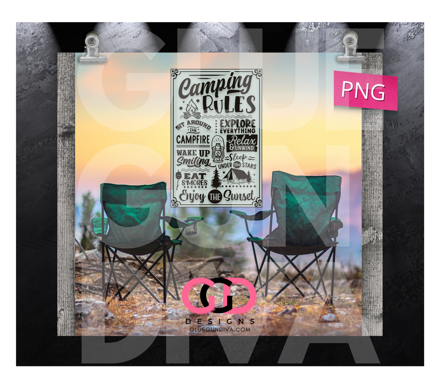 Camping Rules - Digital tumbler wrap for 20 oz skinny straight tumbler