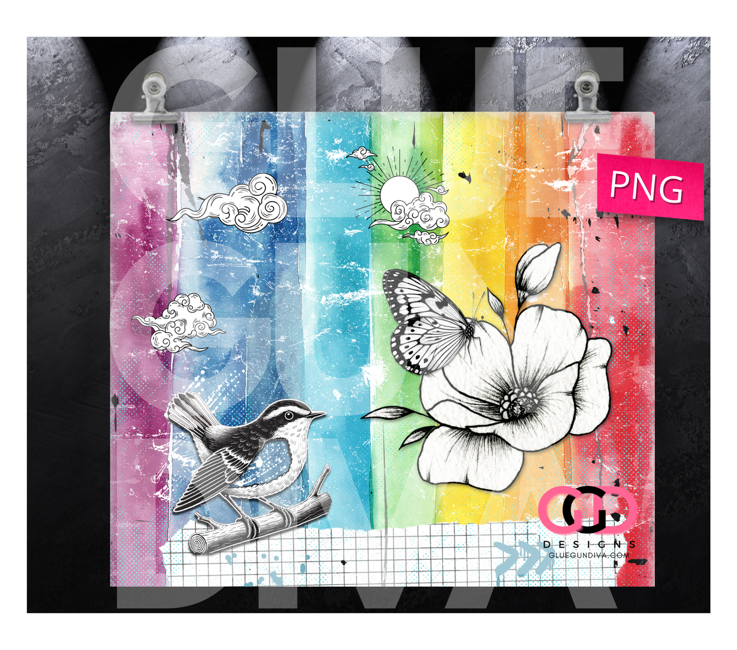Primary Colors Nature Scene - Digital tumbler wrap for 20 oz skinny straight tumbler