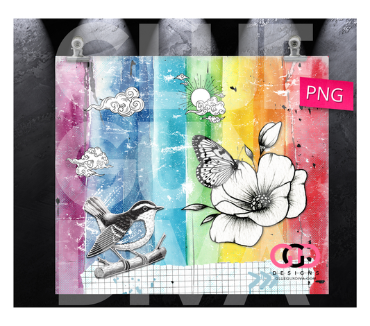 Primary Colors Nature Scene - Digital tumbler wrap for 20 oz skinny straight tumbler