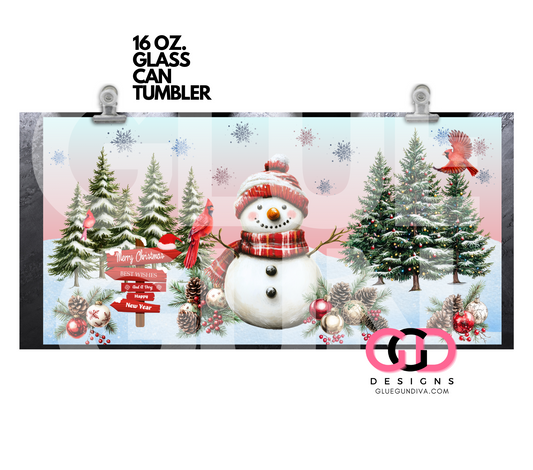 Christmas Snowman Forest- Digital wrap for 16 oz glass can