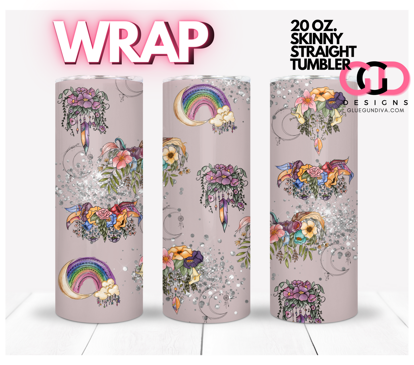 Boho Glitter Background- Digital tumbler wrap for 20 oz skinny straight tumbler