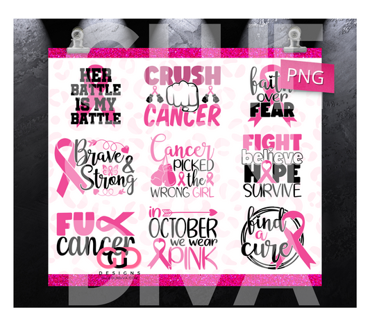 Breast Cancer Awareness Medley - Digital tumbler wrap for 20 oz skinny straight tumbler