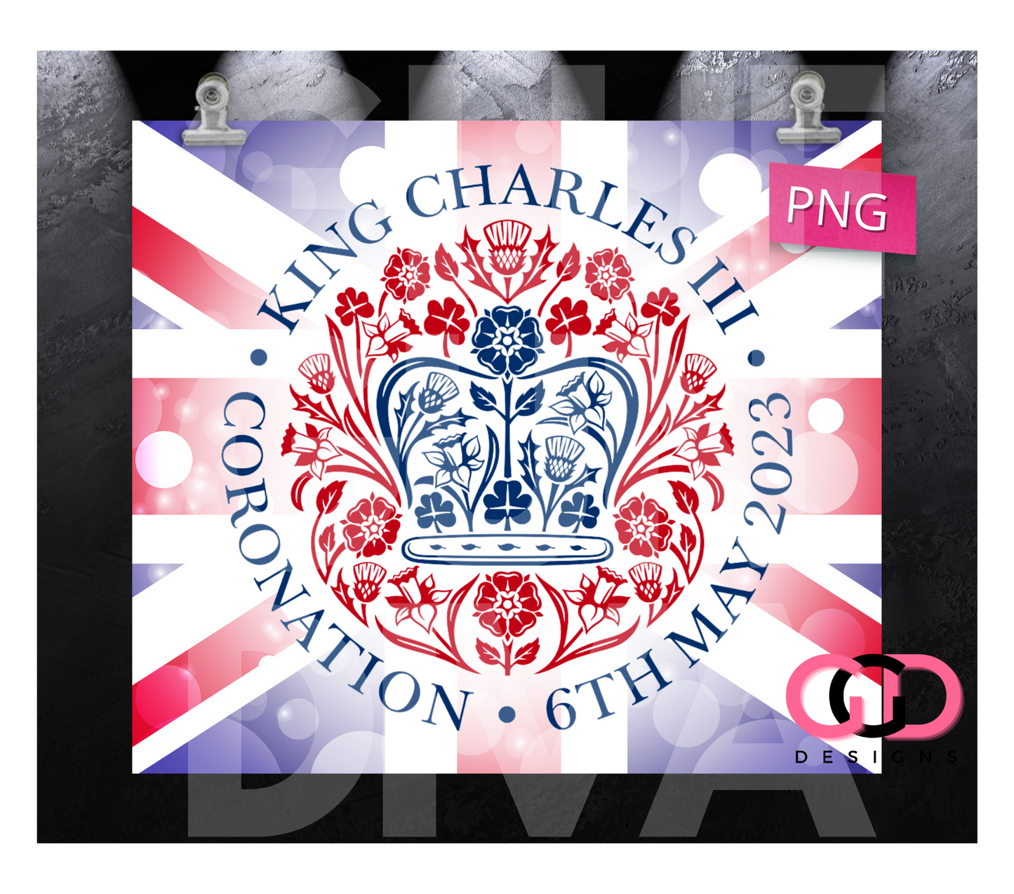 King Charles Coronoation Emblem- Digital tumbler wrap for 20 oz skinny straight tumbler