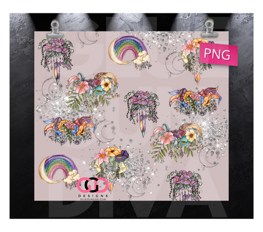 Boho Glitter Background- Digital tumbler wrap for 20 oz skinny straight tumbler