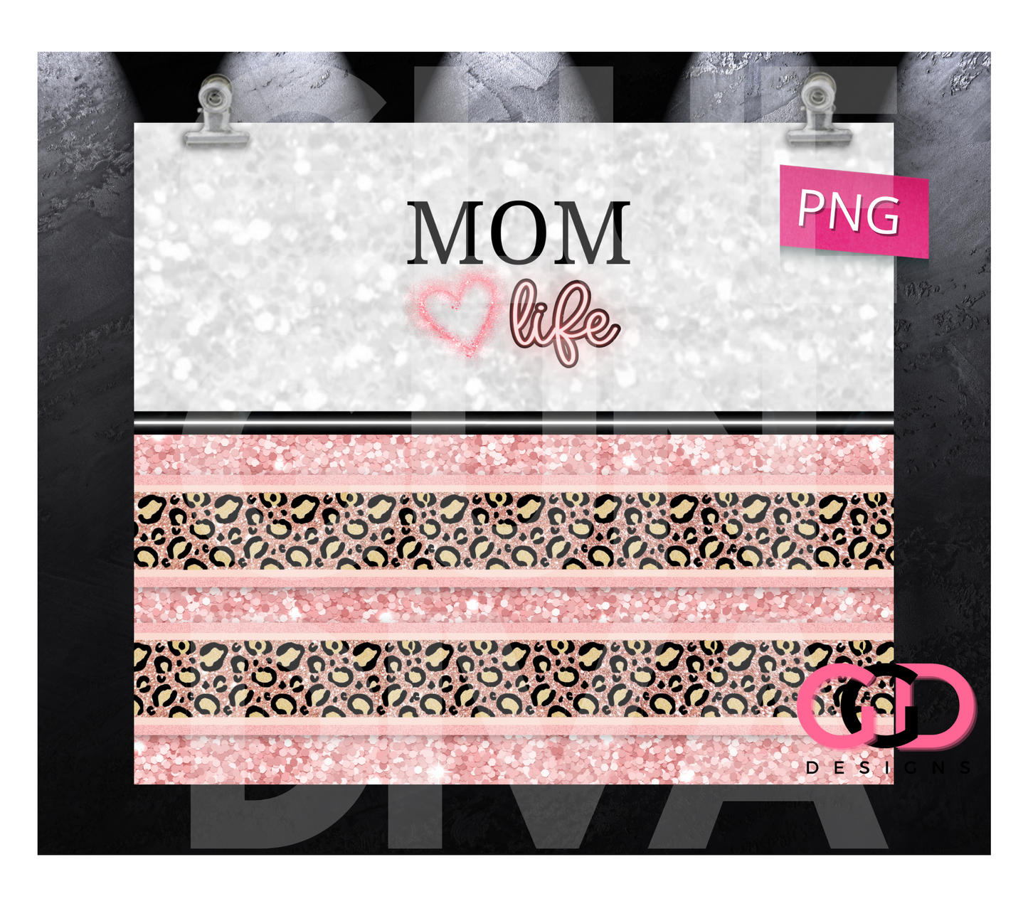 Mom Life Animal Print Glitter - Digital tumbler wrap for 20 oz skinny straight tumbler