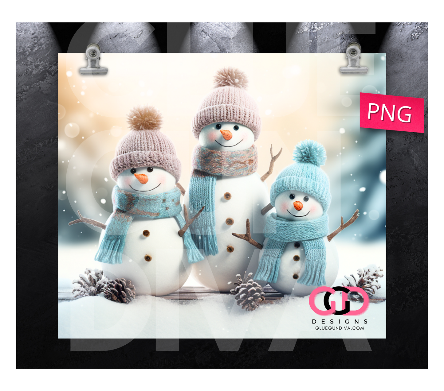Adorable Snowman Trio- Digital tumbler wrap for 20 oz skinny straight tumbler