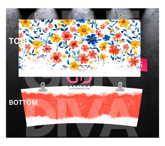 Medium Blue Flowers- Digital tumbler wrap for 40 oz tumbler