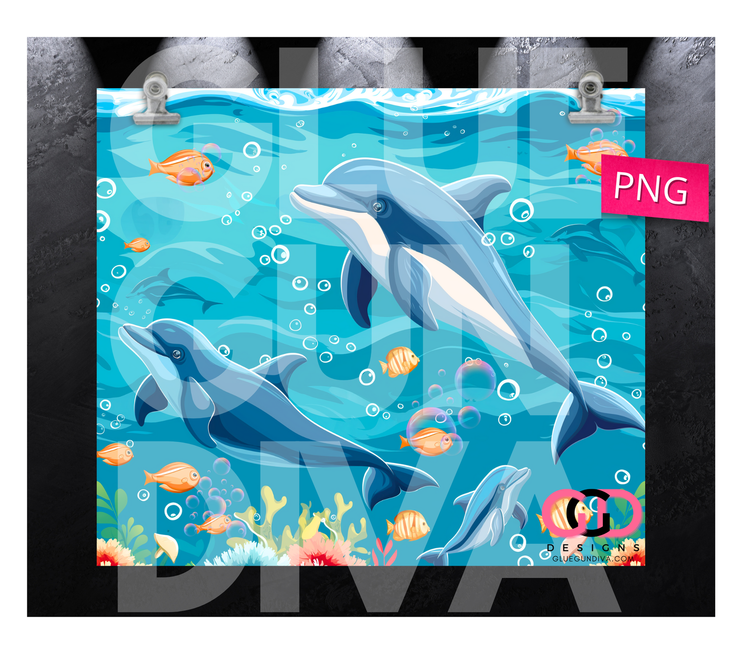 Dolphin Swim - Digital tumbler wrap for 20 oz skinny straight tumbler
