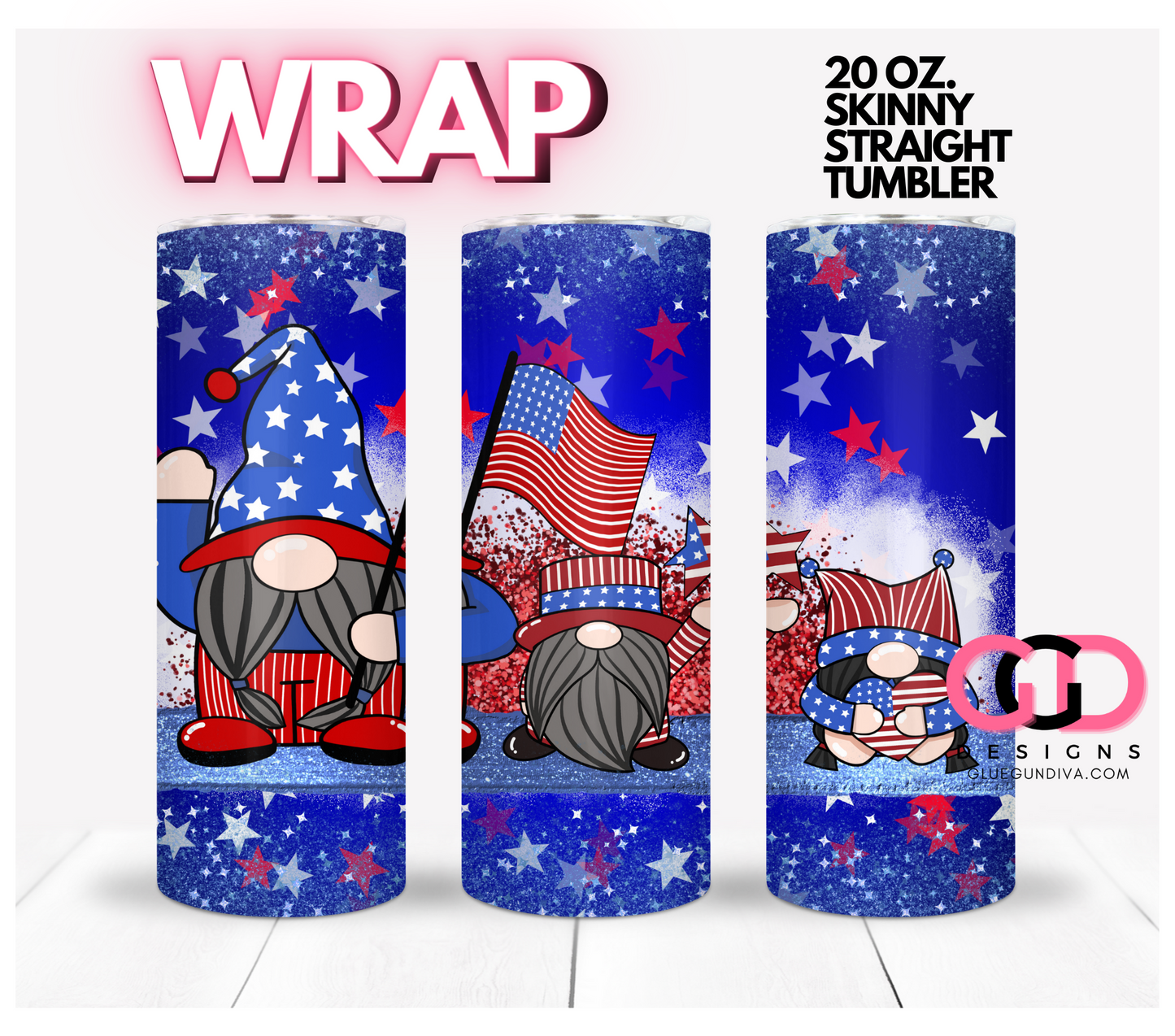 Patriotic Gnomes- Digital tumbler wrap for 20 oz skinny straight tumbler