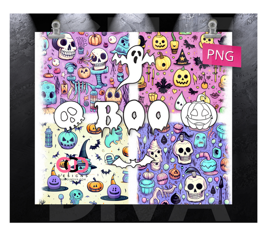 Boo Collage - Digital tumbler wrap for 20 oz skinny straight tumbler